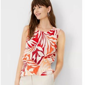 NWT Ann Taylor Tropical Split Neck Smocked Waist Top Size L